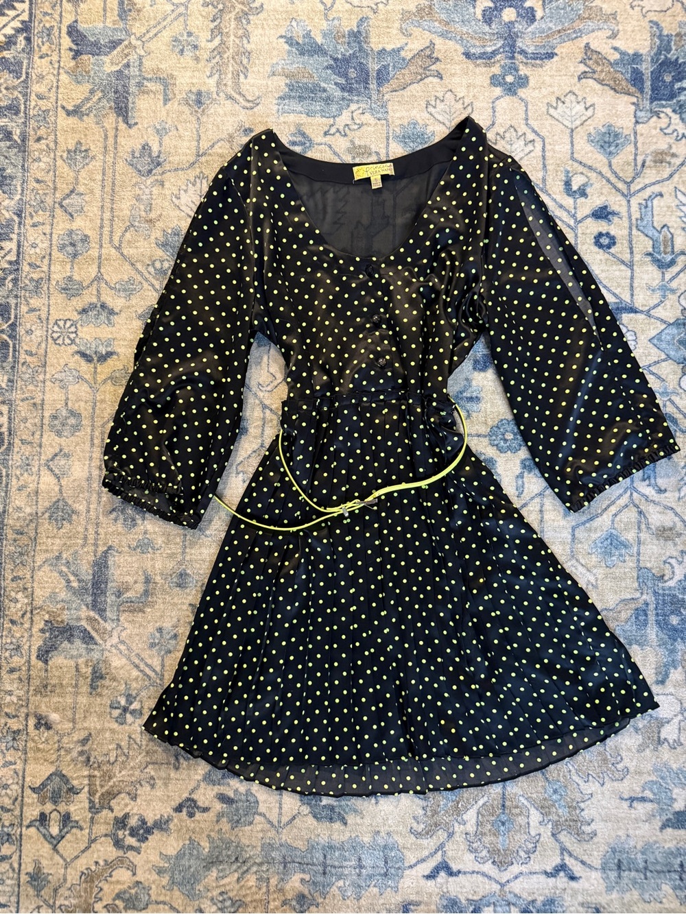 princess vera wang Black Dress with Lime Polka Dots